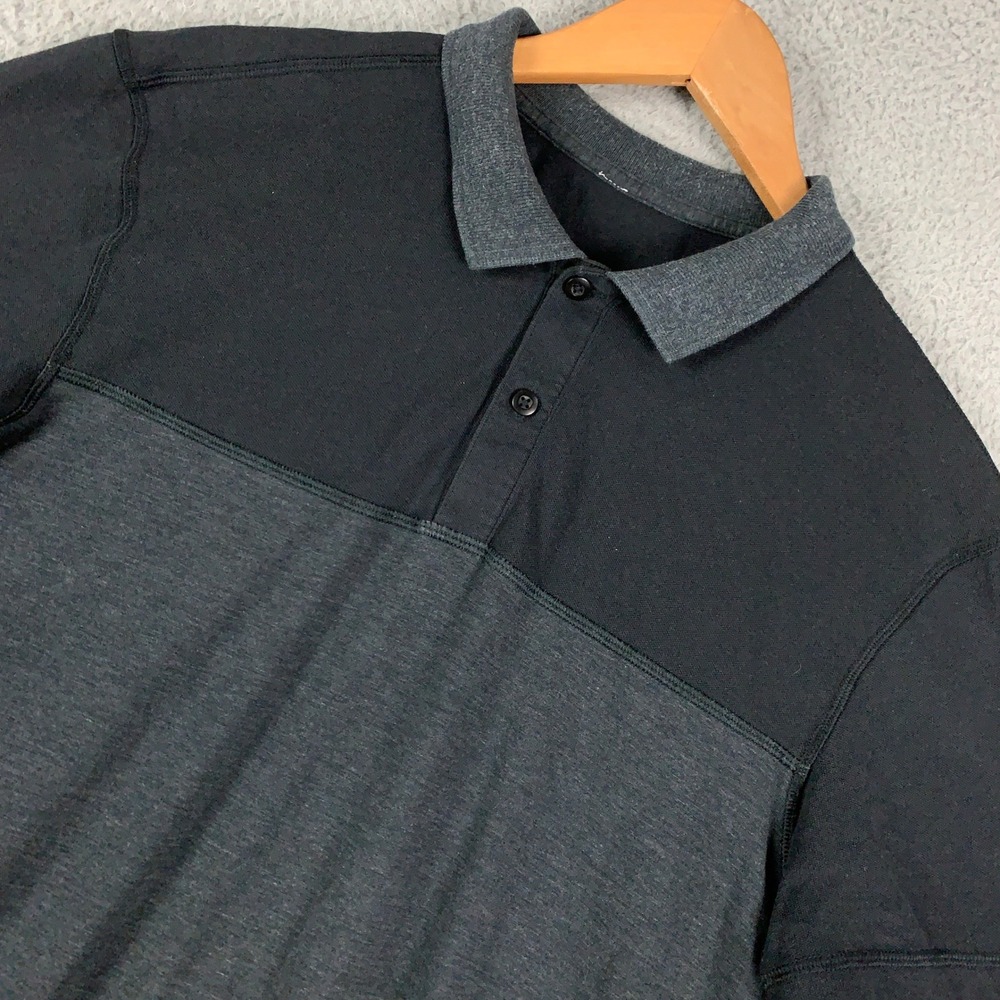 Lululemon Polo Shirt Men's Medium Black Gray Colorblock Short Sleeve Golf Casual
